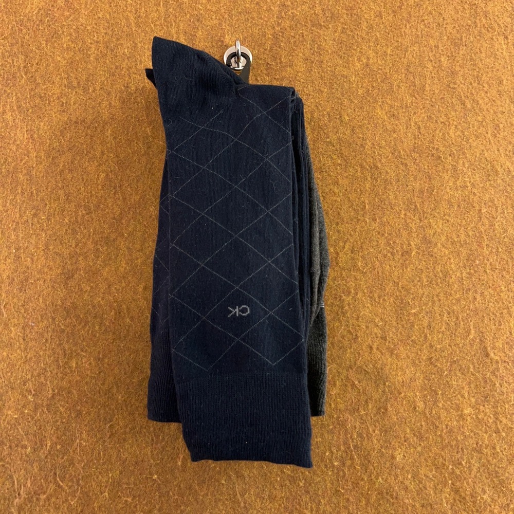 Calvin Klein Mens OS Multi Color Diamond Stripe Crew Dress Socks Pack New